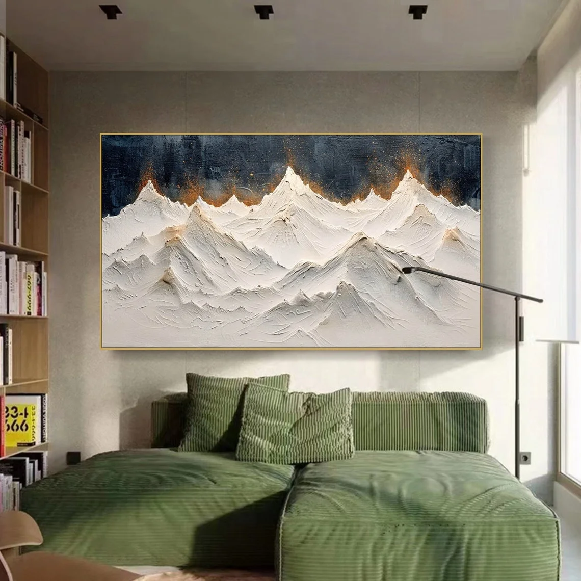 minimalist abstract snow mountain landscape texture handmade oil painting living room sofa background wall decor hotel artwork