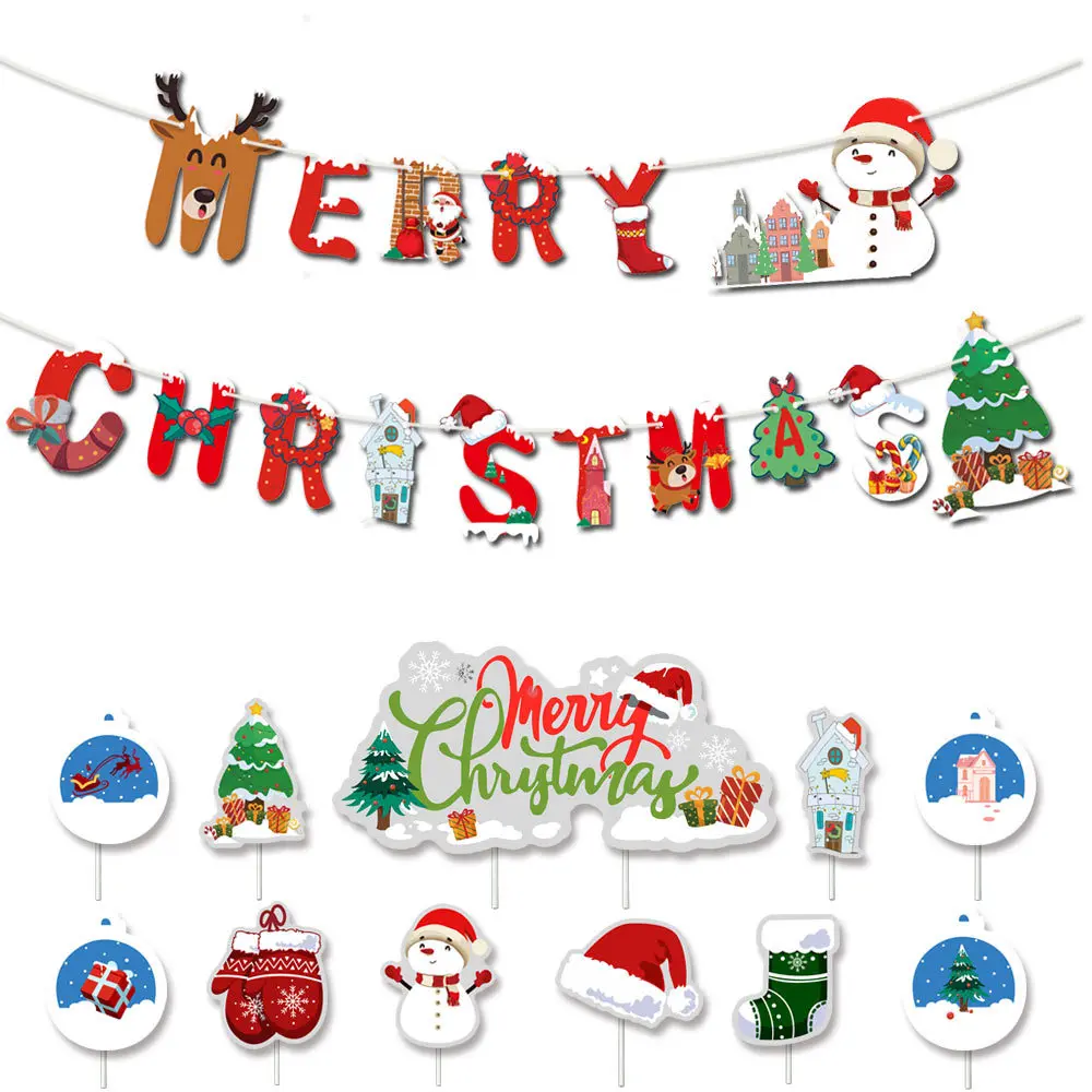Christmas Decoration Supplies Latex Print Balloon with Banner Merry Christmas Balloons