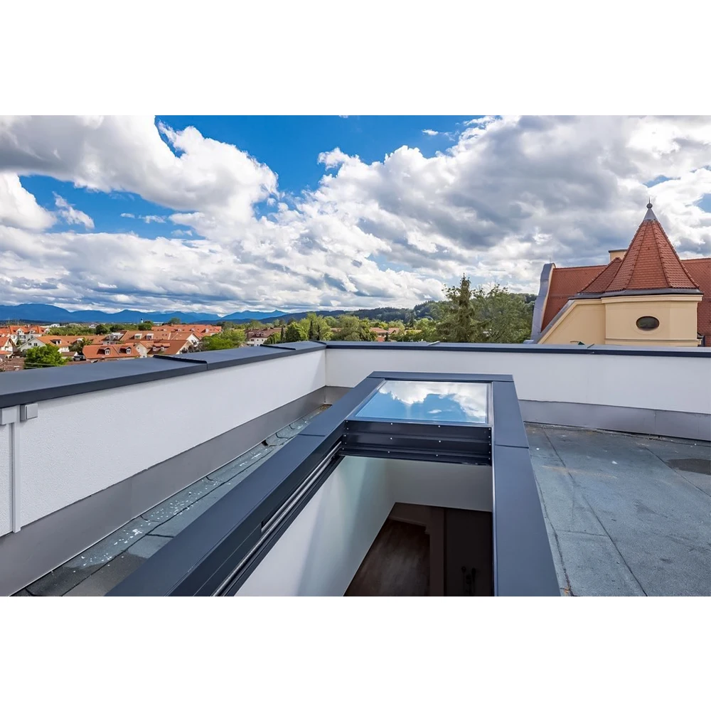 Automatic Retractable Skylight windows Customized Roof Insulating Double Glass Top Flat Tempered Ventilation