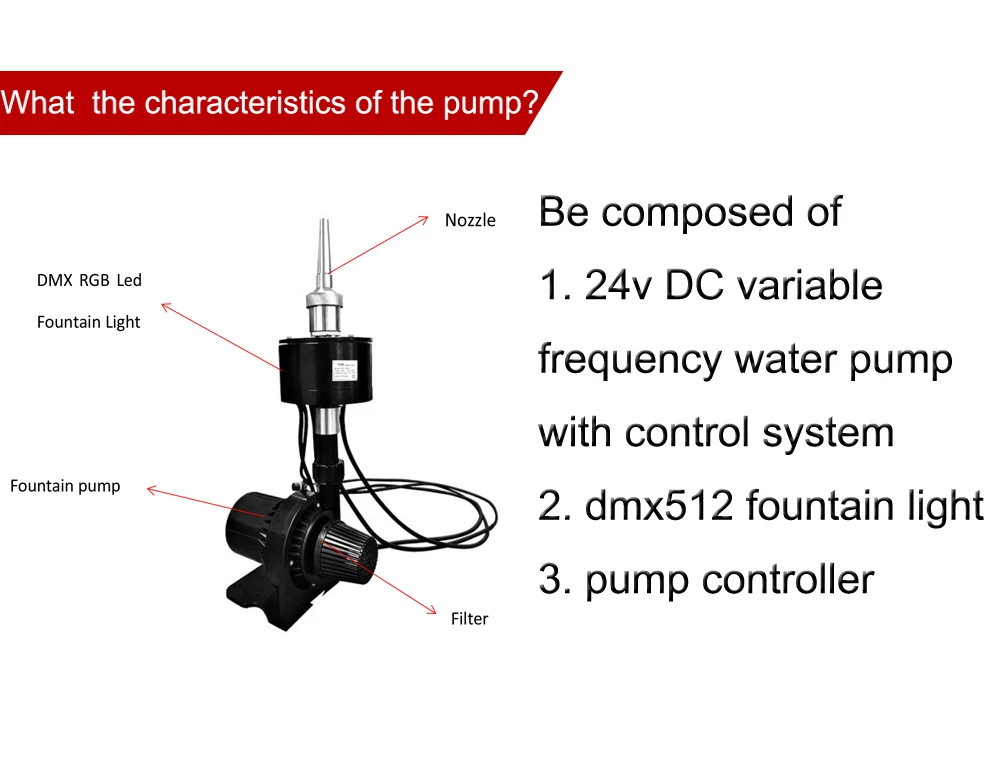 the latest variable speed programmable DC24V dmx512 water pump dry deck music fountain nozzle groun fountain jumping jet