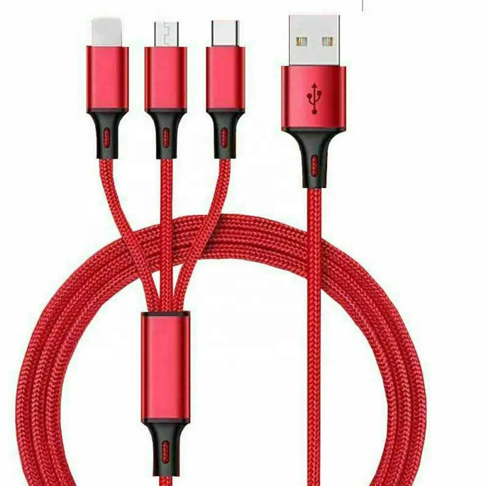 
3 in1 Split USB Charging Cable Universal Multi Function Cell Phone Charger Cord 