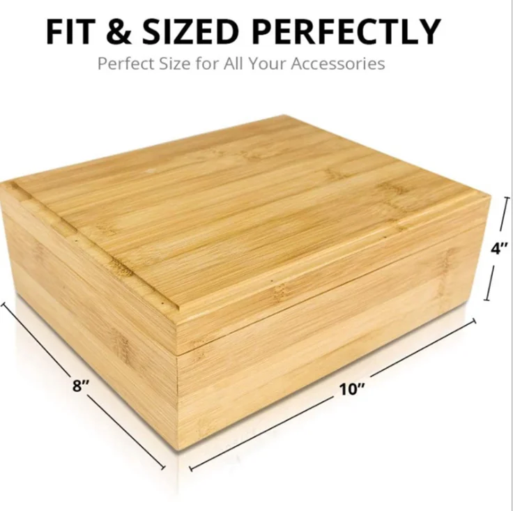 Large Bamboo Box with Ample Storage Space to Organize Herb Accessories Rolling Tray Stash Box with Rolling Tray Lid