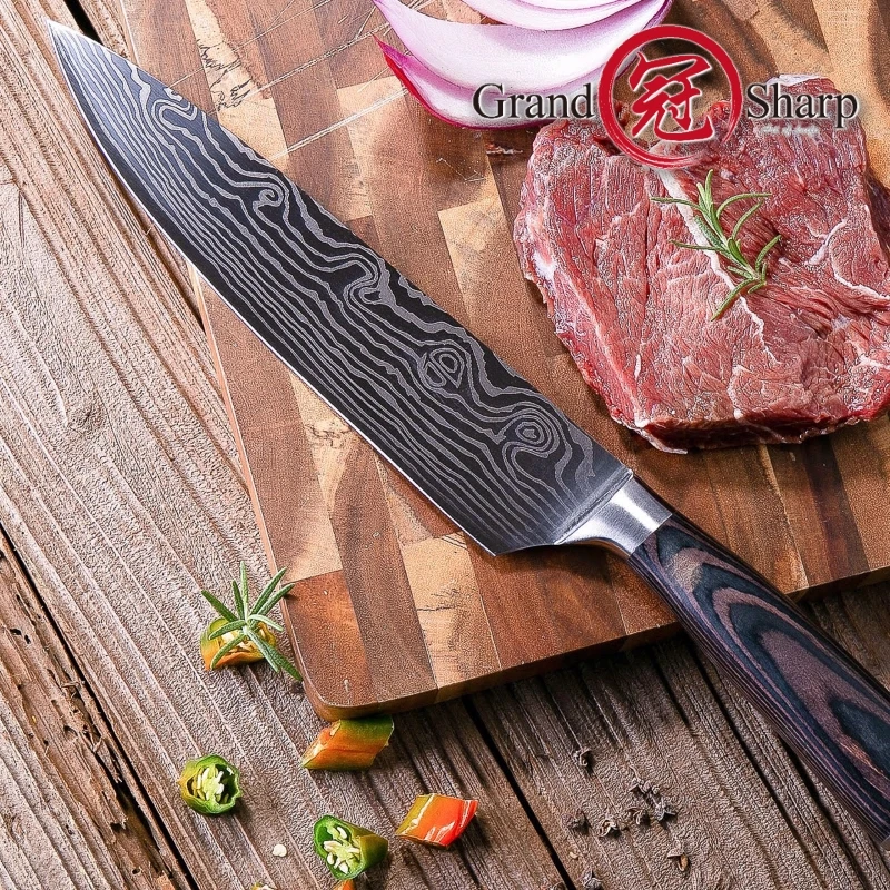 Профессиональный 7 дюймов Nakiri японский нож из нержавеющей стали с лазерным узором Ножи острый многофункциональный шеф-повара для нарезки