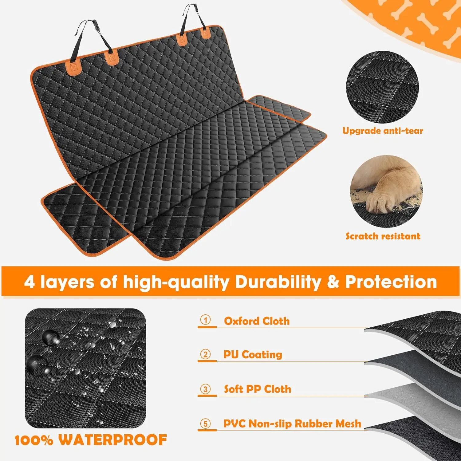 Car Seat Protector Nonslip Back Waterproof Oxford with Mesh Window Side Flap Dog Car Seat Cover for Back Seat for Cars