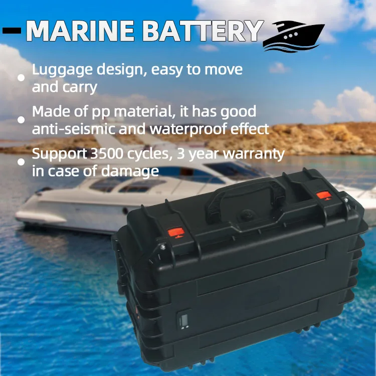 Customized 12V 24V 36V 48V 50Ah 100Ah 150Ah Deep Cycle  Lithium Battery Carrying Suitcase LiFePO4 Battery for Marine Boat Motor