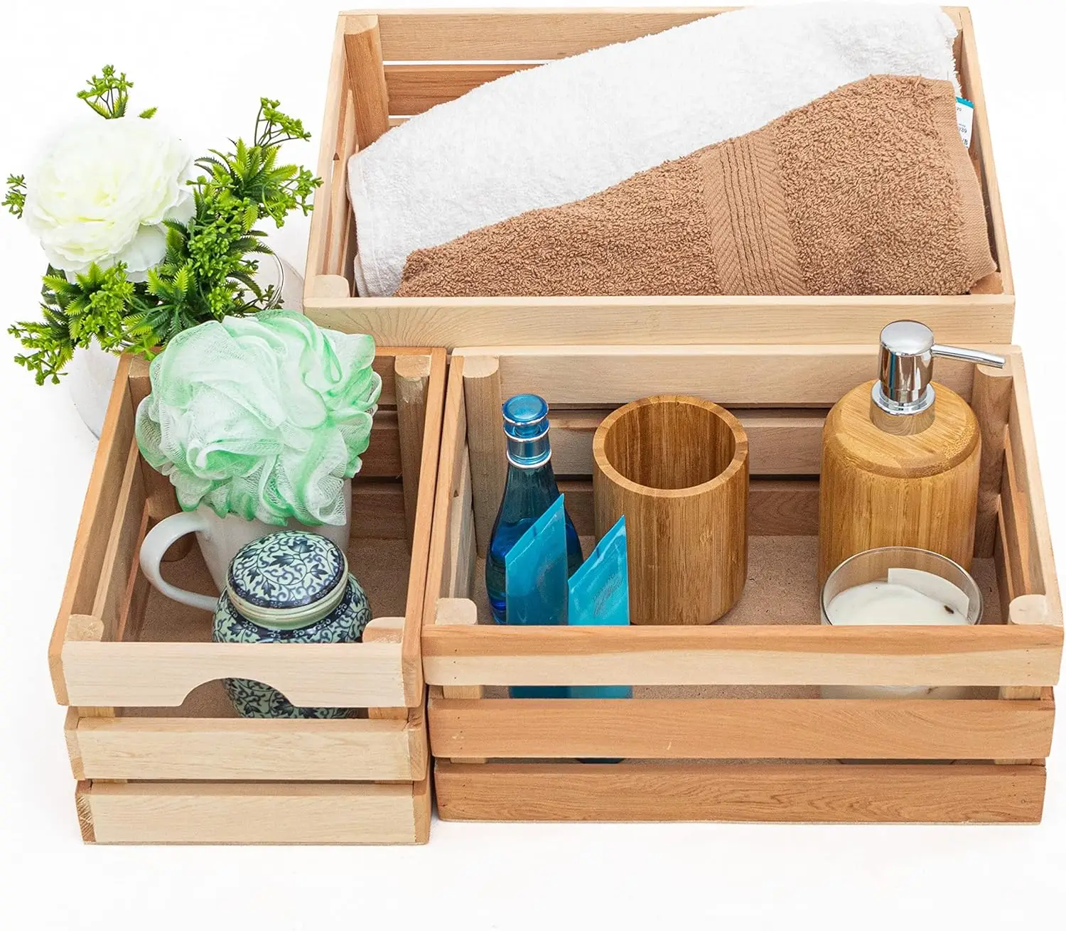 Rustic Wood Crates for vintage decorative display, Nesting Crate set for storage and farmhouse style decor, wooden boxes