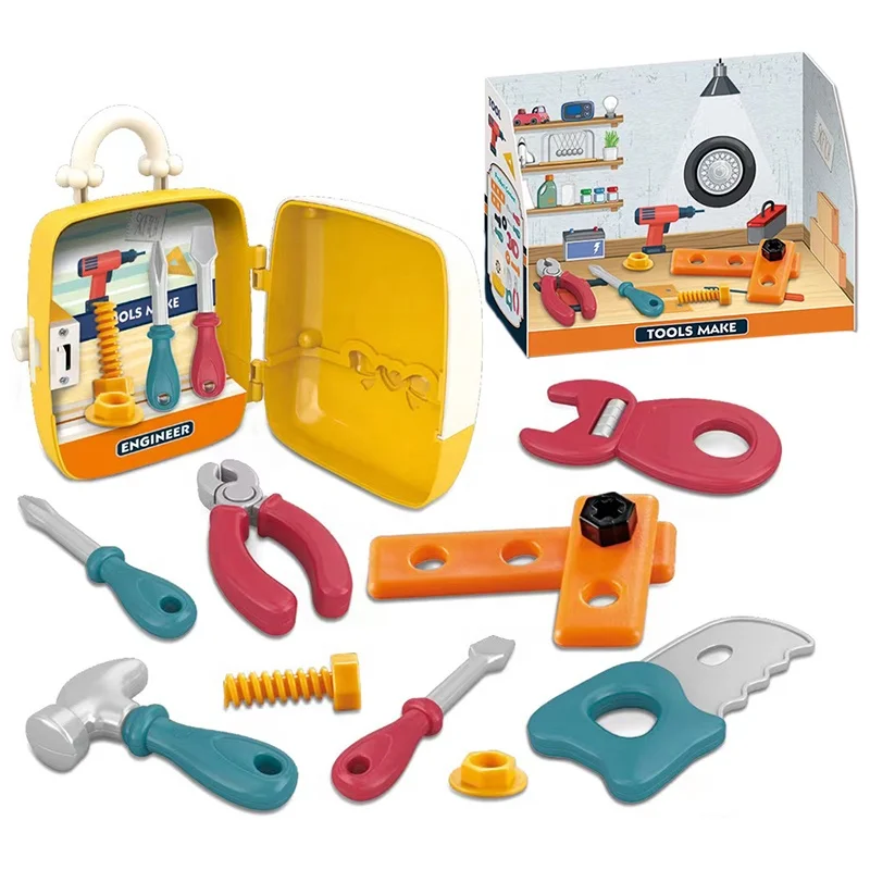 Mini 13pcs pretend play backpack children kids plastic tool box work bench toy kits