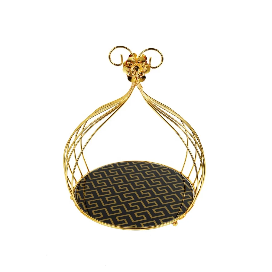 Plated Decorative Cake Stand food tray glass and metal Table Display Fruit and Cake Deco Gold Basket 25 cm
