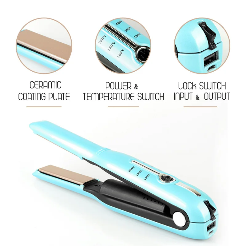 Cordless LED Display Hair Straightener USB Wireless Portable Flat Iron