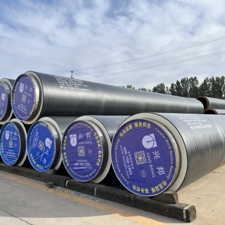 EN253 spraying wrap insulation pipeline pre insulated piping polyurethane foam thermal insulation steel pipe for hot water