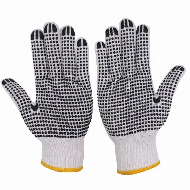 720g PVC polka dot black unbleached cotton knitted gloves