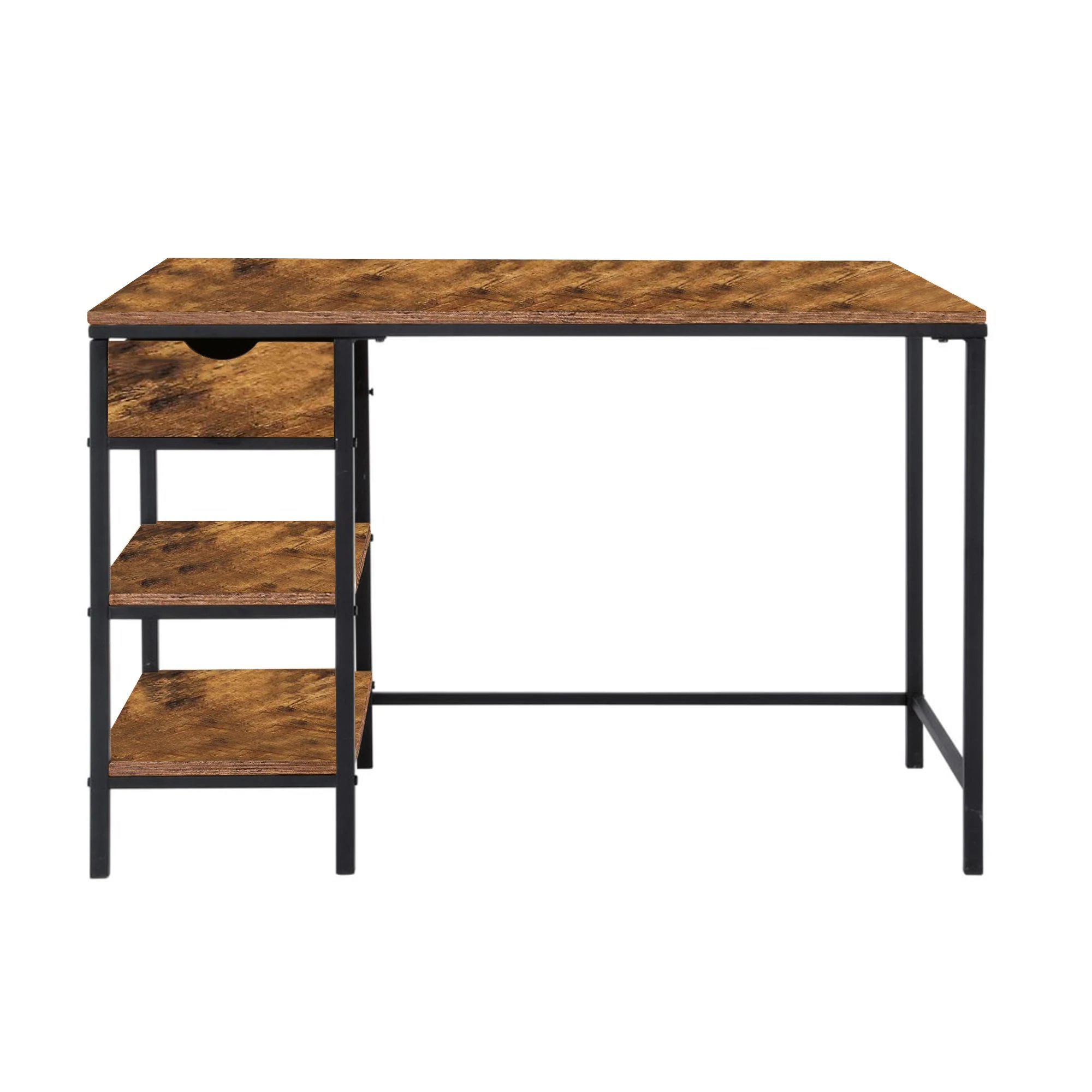 Modern Metal Legs Wood Top Cheap Home Industrial Office Black Computer Desk With Drawer Shelves