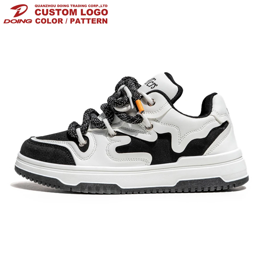 Wholesale Custom Logo Leather Chaussures Hommes White Black Men Casual Shoes Fashion Running Sneakers For Men Casual