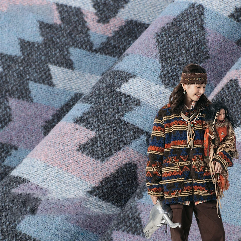 NEWEST Wool Polyester Fabric Women Suit Wholesale Price Aztec Print Woven Woolen Fabric