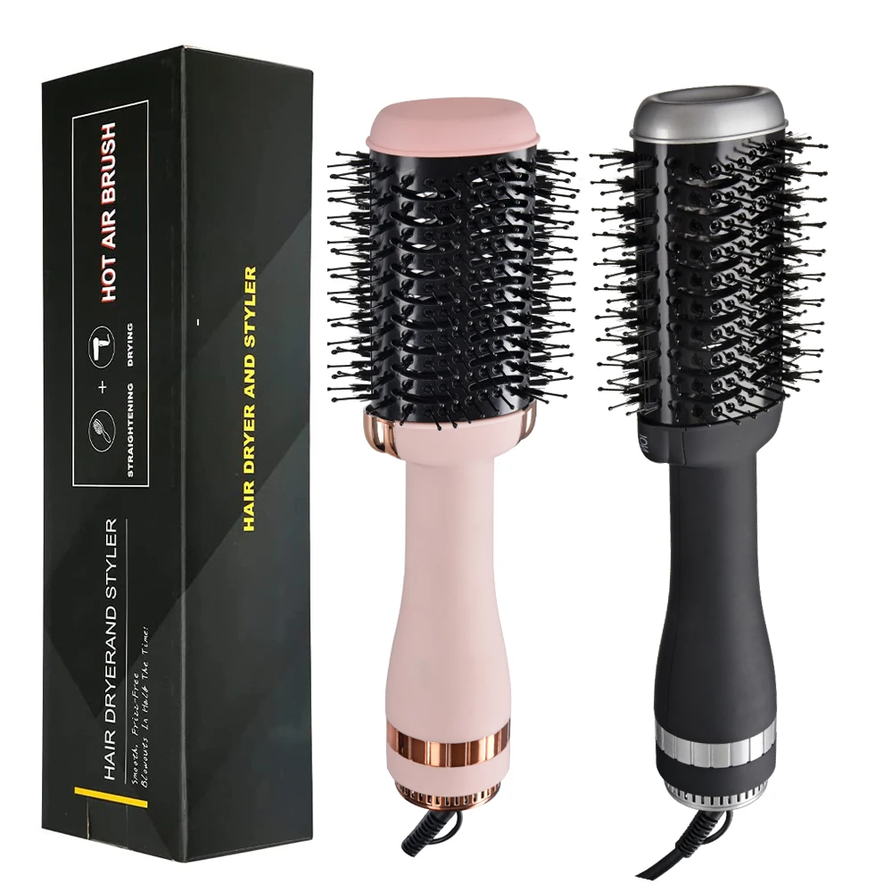 Private Label One Step Hair Dryer and Volumizer Hot Air Styling Brush Round Shape Hair Dryer Comb Electric Customized Logo Ionic
