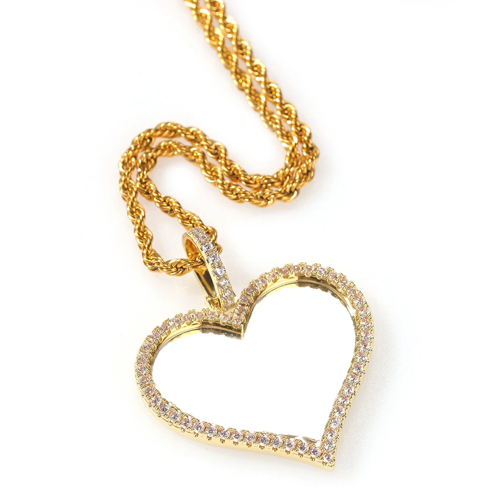 
Custom HipHop Photo Heart Shape Pendant Memory Picture Pendant Rope Chain Necklace Wholesale Rapper Jewelry 