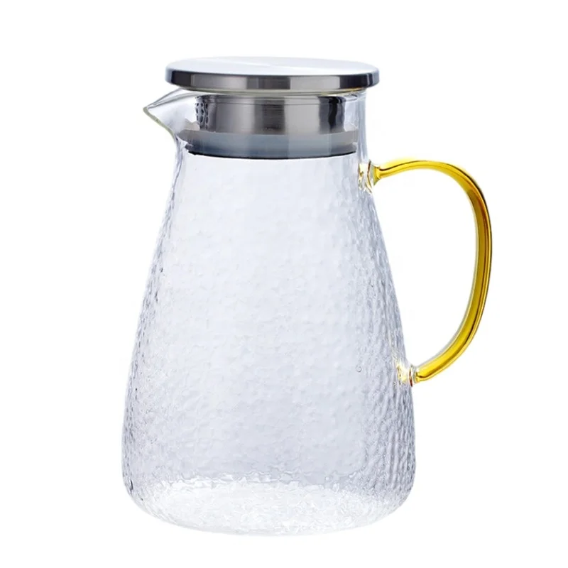 
1.5L Clear Borosilicate Hammer Pattern Glass Water Pitcher / Carafe / Jug With Stainless Steel Lid For Homemade Juice Tea 