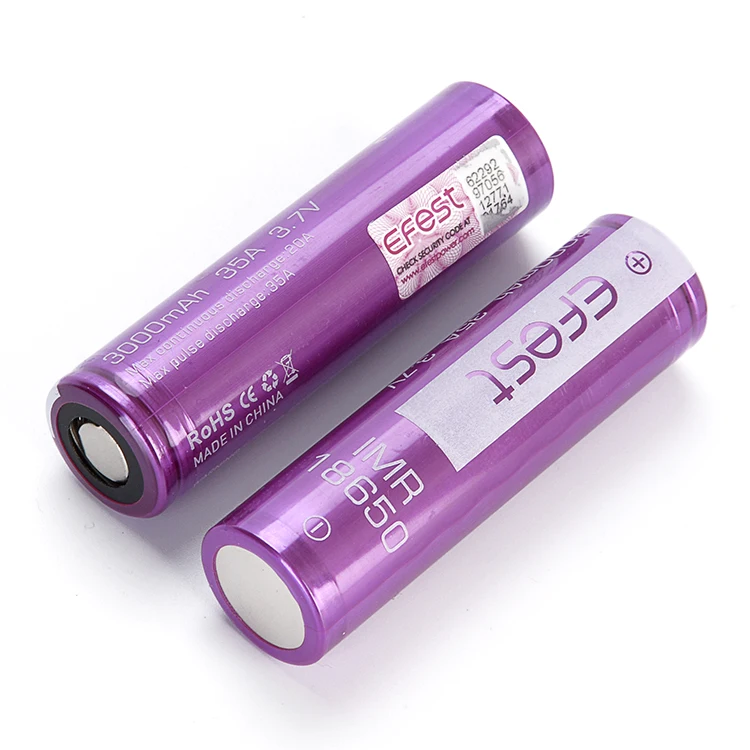 efest battery 18650 battery 3500mah 3000mah 3.7V rechargeable cylinder cells 35A purple battery