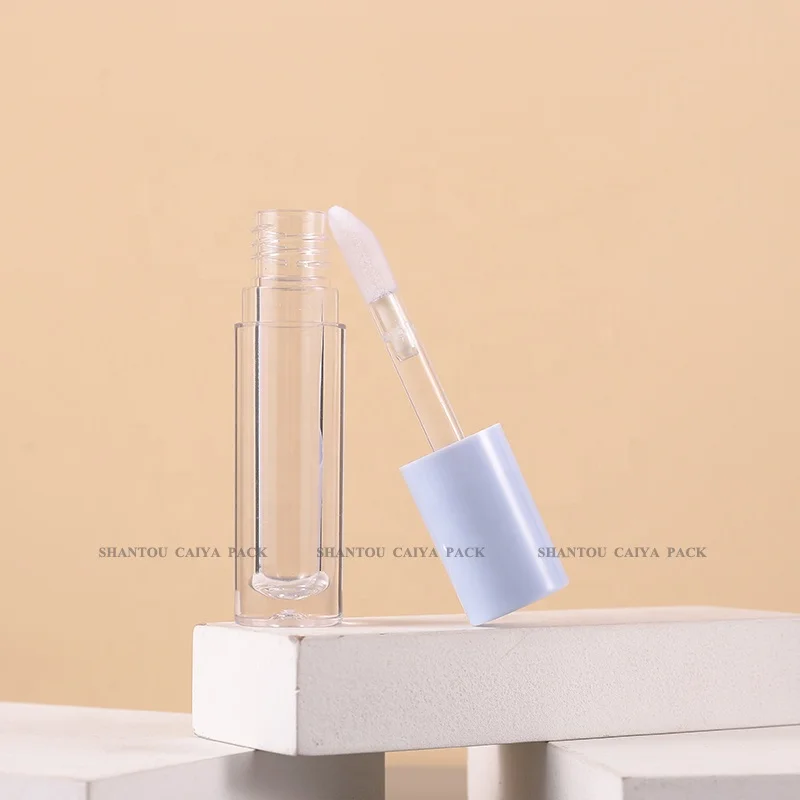 5ml wholesale blue white round liptint custom lip balm tube private label lip gloss containers tube packaging big wand brush