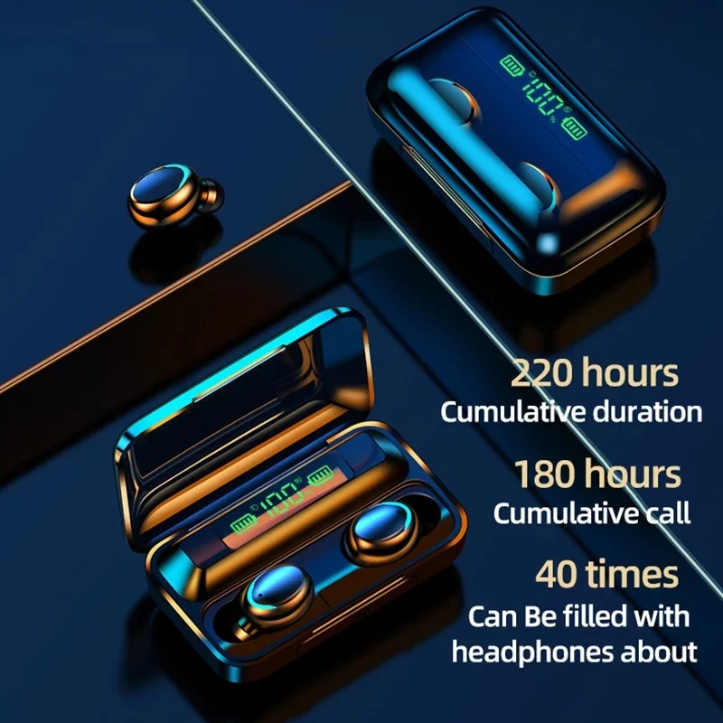 Amazon Top Seller F9 Headphones Wireless Earphones TWS5.0 Cross Border Sports And Leisure Headset Power Display Touch