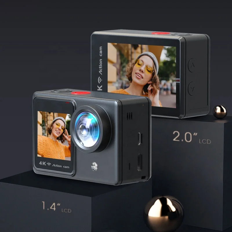 4K Double Screen extremely HD  WiFi 2' Mini Helmet Underwater 30 meters 1080p Waterproof  Video Action Camera.