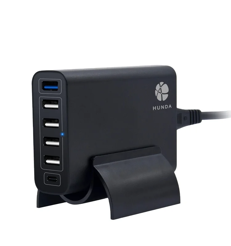 2020 unique 6-port usb charger desktop charging station 60w QC3.0 multi function micro usb tablet wall charger with led light