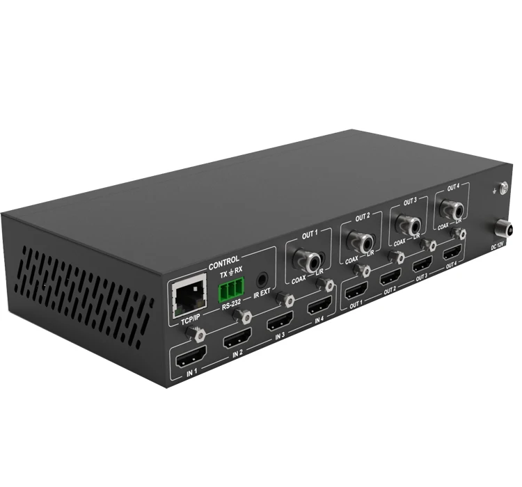 individually scaled 4x4 HDMI 4K HDR Matrix Switcher 18GBPS  EDID RS232 TCP/IP analog L/R and Coaxial ports output