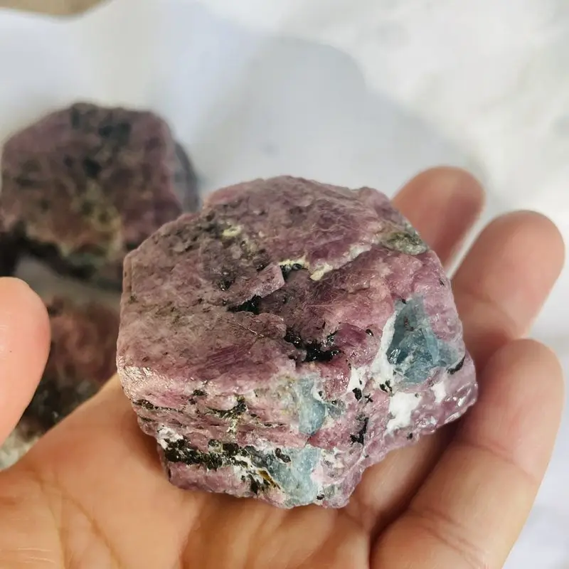 rare Natural Energy Healing Mineral Crystal Quartz Rough Red Corundum with aquamarine symbiotic Raw Stone for sale