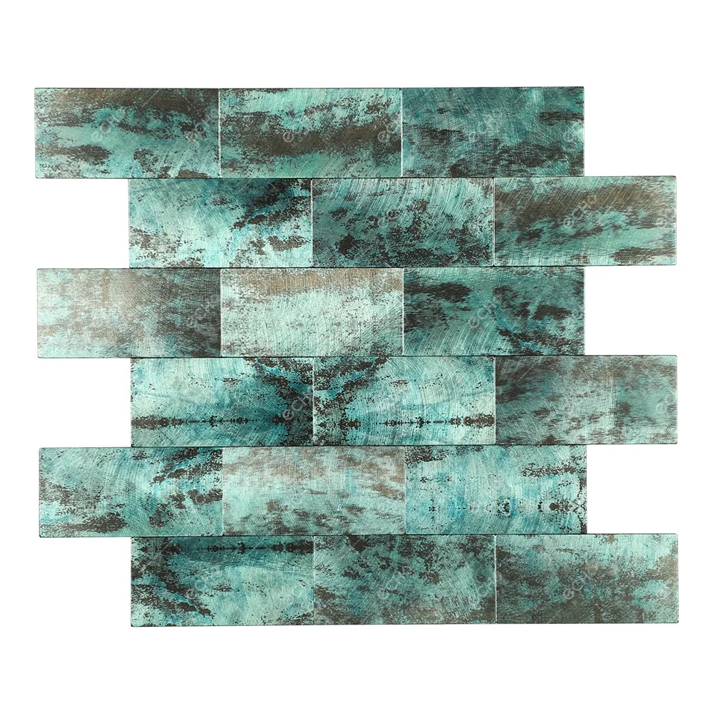 Retro Green Copper Brick Peel and Stick Aluminum Mosaic Kitchen and Backsplash Wall Tile for Wall Decor