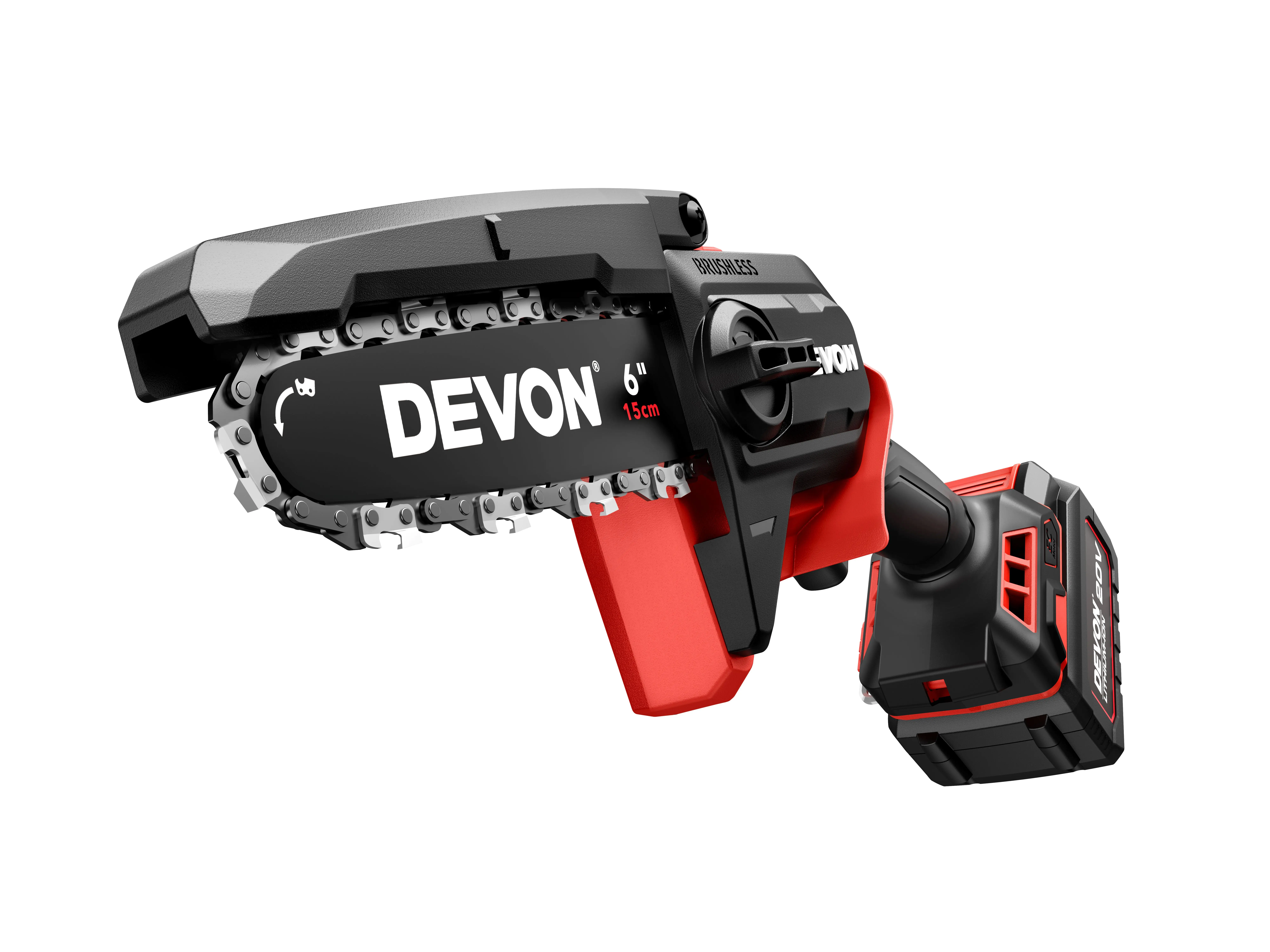 DEVON 20V brushless hand battery cordless mini chain saw 6inch wood cutting machine