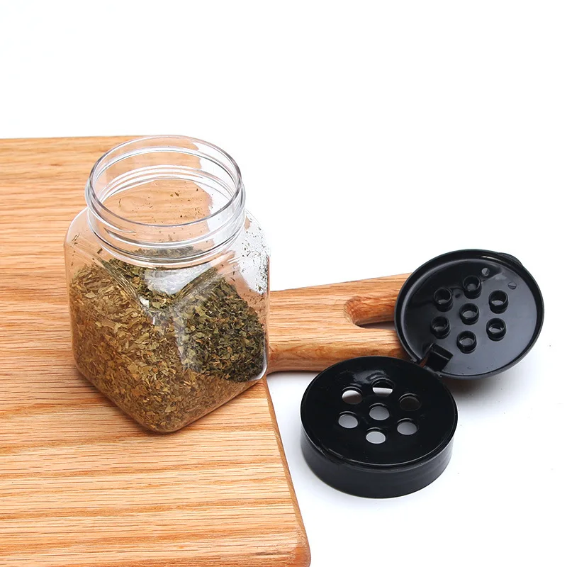 6 oz Empty plastic square spice jar salt and pepper shaker with Black Screw Lids to Pour or Shake/tarro de especias