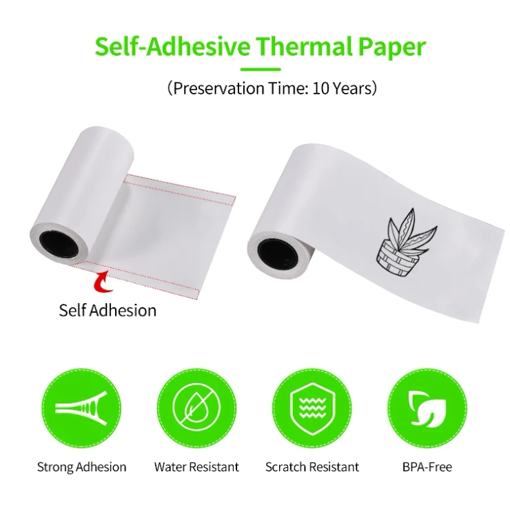 80 x 30 mm White Self-Adhesive Mini Printer Thermal Sticker Paper Label Receipt for Picture Photo Portable Printer Rolls