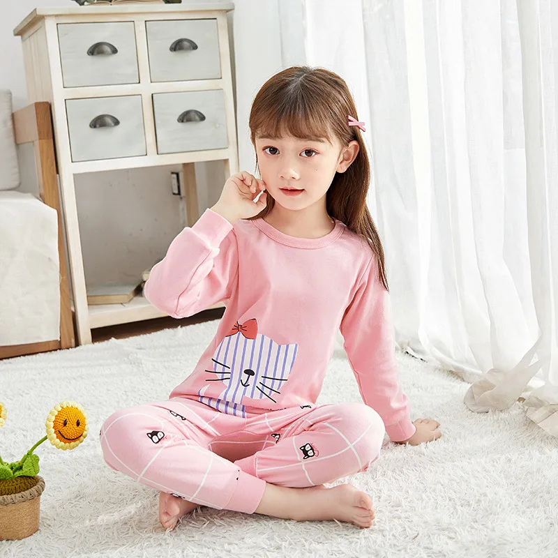 Милый пижамный комплект с принтом на заказ для детей весенние детские пижамы героями мультфильмов хлопковая одежда сна девочек по низкой цене