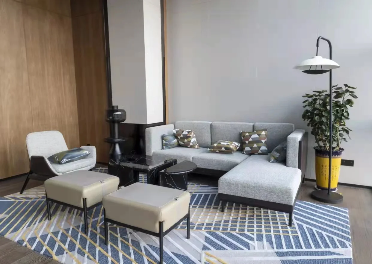 Min-otti Furniture khaki modern bedroom bed set king size Italian design queen size leather bed frame