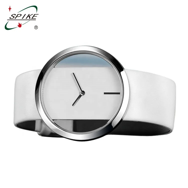Leather Band Quartz Lady Watch Transparent case leather watch one piece watch band