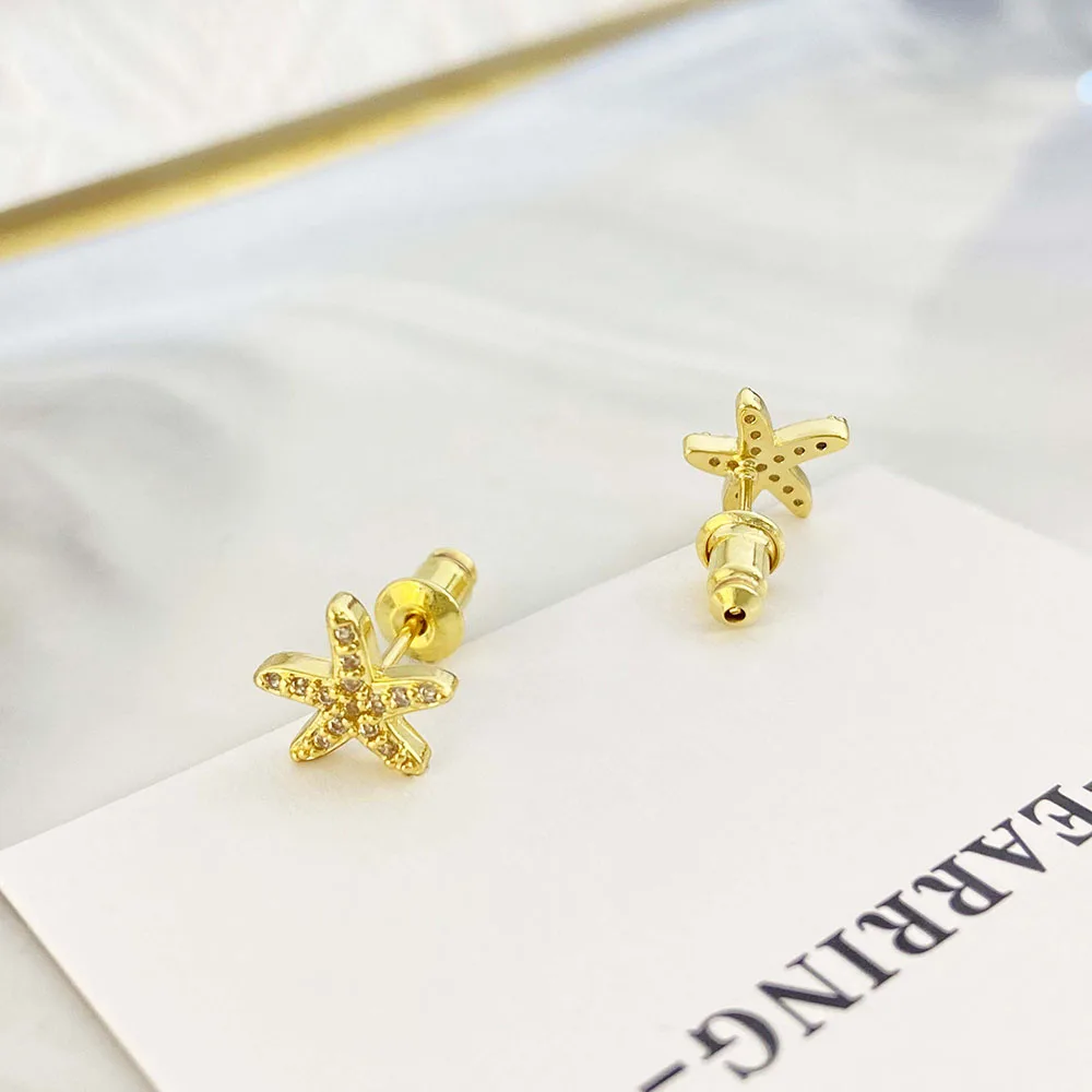 sea animal earrings gold plated 18k jewelry korea daily wear small cute starfish earrings for women