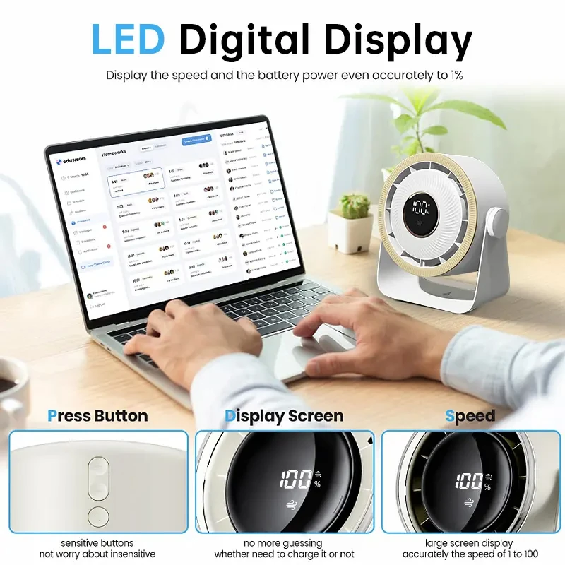 High Speed Portable Table Fan Chargeable USB 100 Speed Adjustable Air Cooling Hanging Mini Fan For Indoor Outdoor Desk