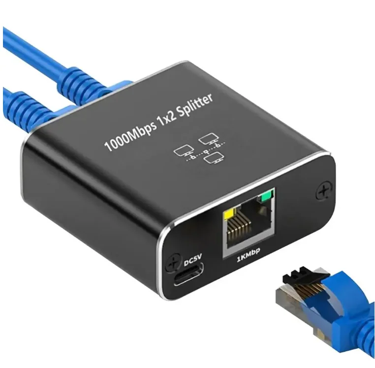 Factory Price Ethernet Splitter 1 To 2 High Speed 1000mbps Rj45 Ethernet Splitter Adapter Network Extension Connector Adapter Pc