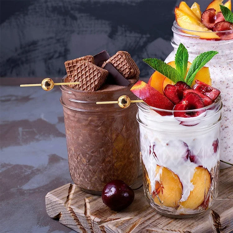 Party Food Supplies 4.7 Inch Toothpicks Bamboo Cocktail Picks Gold Pearl