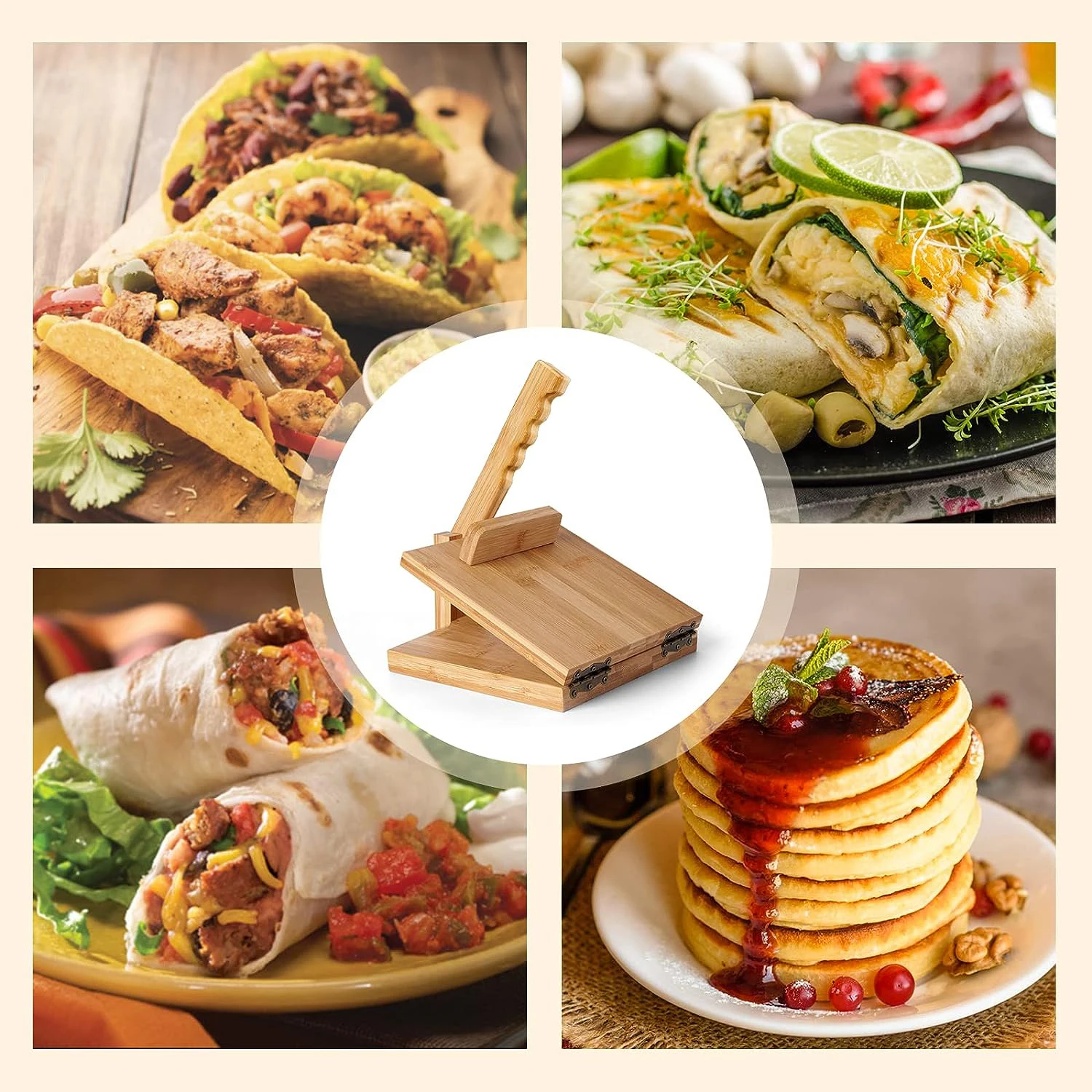 Tortilla Press Roti Maker Large Bamboo Wood Tortilla Press with Rolling Pin Quesadilla Maker for Homemade Tortilla