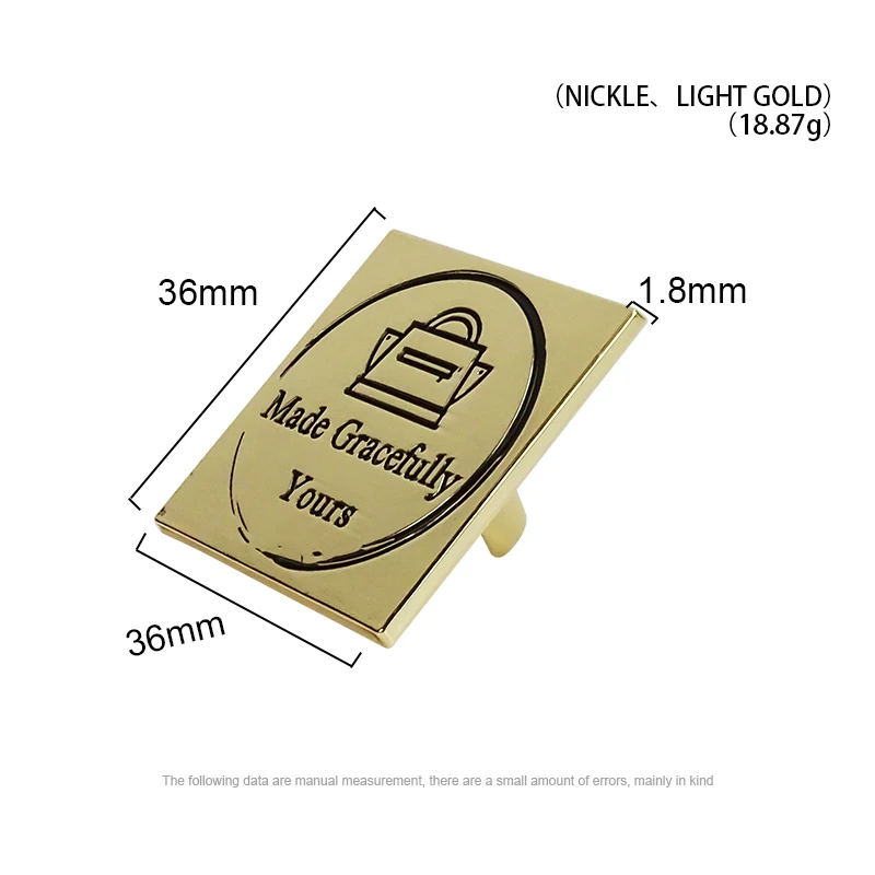 Light gold female bag hardware zinc alloy sign  metal logo accessories for bags 36*36mm