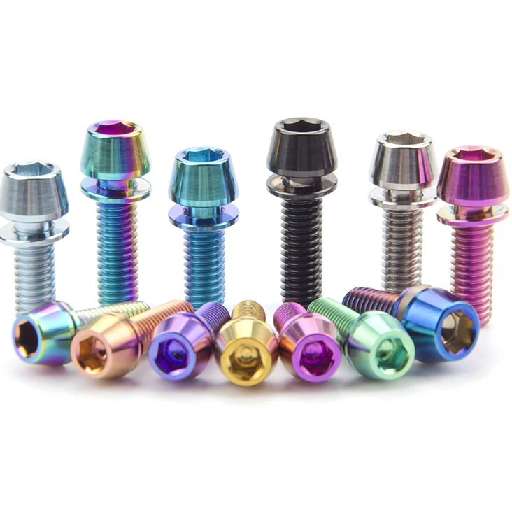 TITST free shipping gr5  M5 x 18mm Conical Head titanium bolts with Washer for Bicycle Stems water Bottle Cage screw