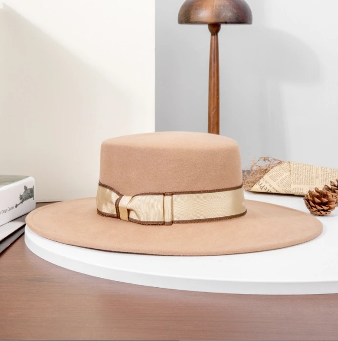 100% шерстяная шляпа с широкими полями в стиле унисекс A022604 для повседневной 2025 Новая Элегантная французская плоским верхом и