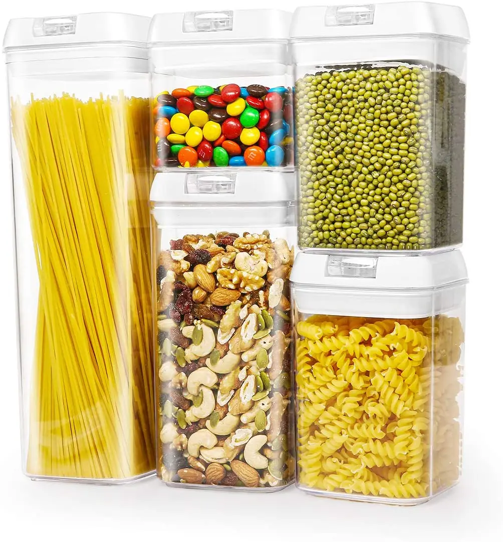 5 Pieces Large Cereal Dry Food Storage Containers Airtight Cereal Storage Containers Leak-proof with Black Locking Lids