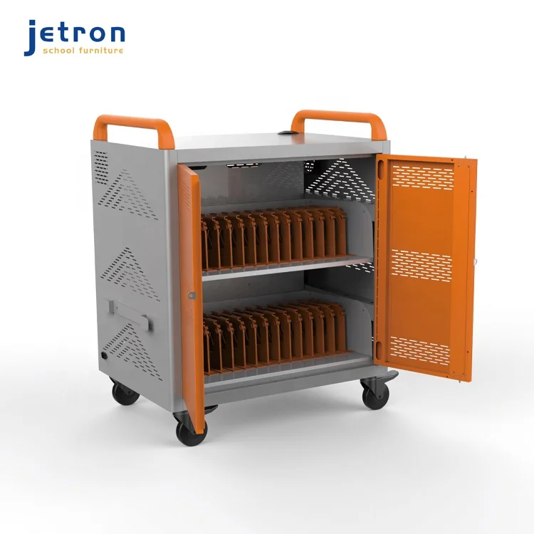 Oem 30 Bays Ipad/laptop Charging Cart With Wheel,Double Door AC Charge Cart