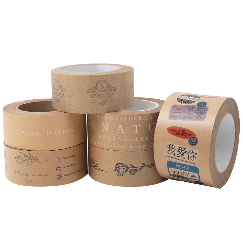 Custom Colored Eco Friendly Degradable  Gummed 3 Inch Printed Parcel Package Kraft Paper Adhesive Tape with Logo