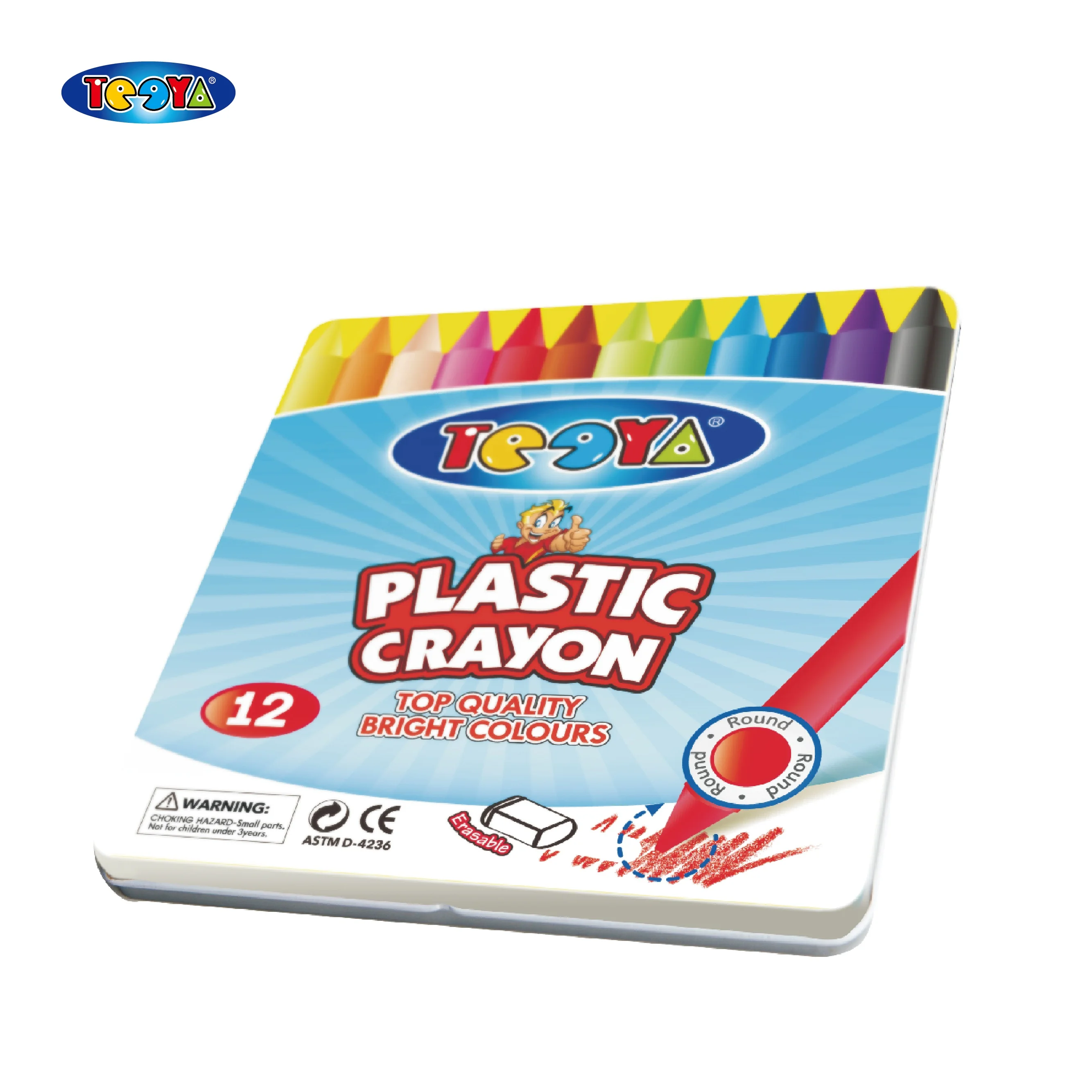 12 COLOR 8*120MM ROUND PLASTIC CRAYON IN METAL BOX