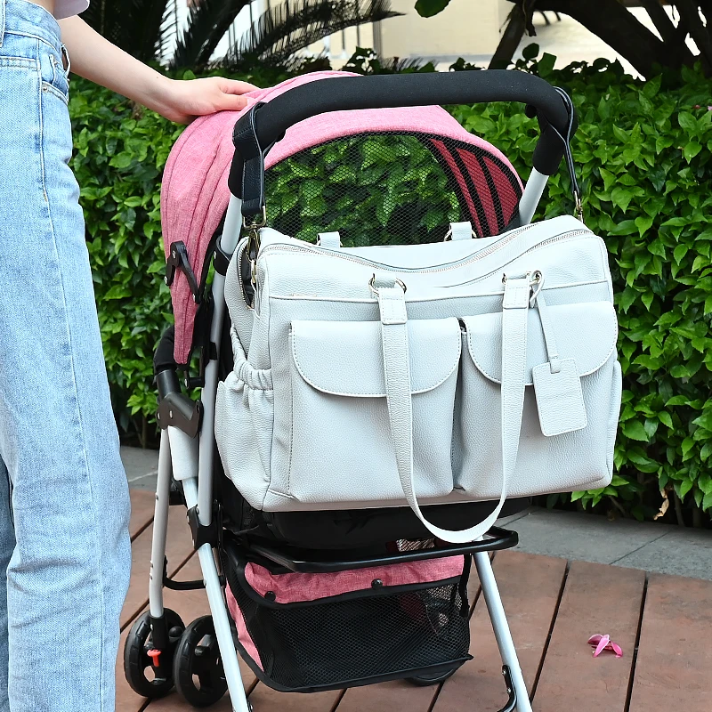 Custom leather crossbody diaper tote bag handbags baby stroller organizer storage diaper bag for babies