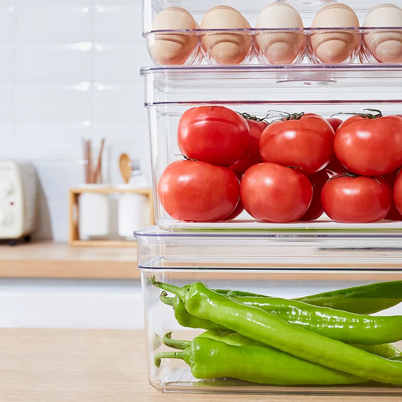 Modern 4-Piece Acrylic Food Storage Containers Set Lids Refrigerator Stackable Organizer Drawers Bins Baskets Vegetables Box