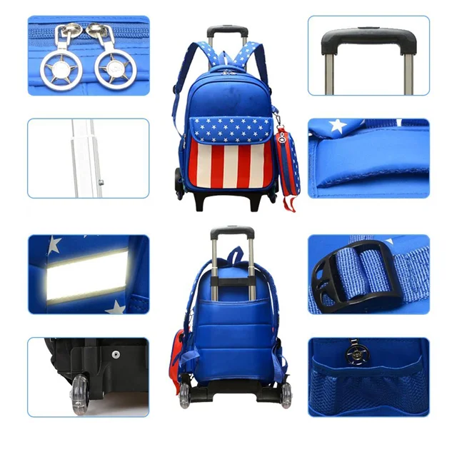 Children Rolling Backpack Wholesale Children Trolley Backpack School Bag With Pen Bag